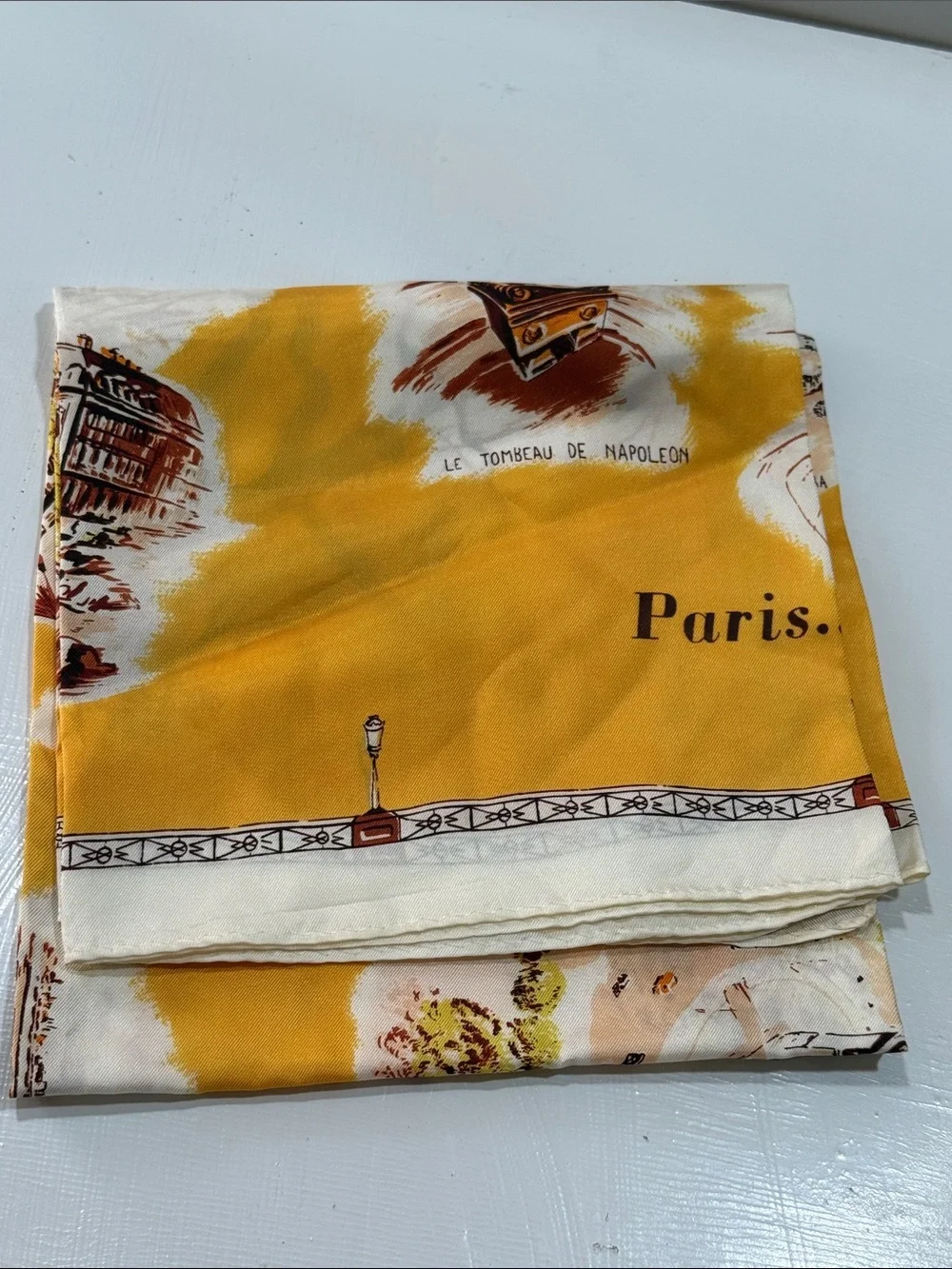 Parisian Paris France Landmark Scarf Mustard Yellow VINTAGE Excellent Unique